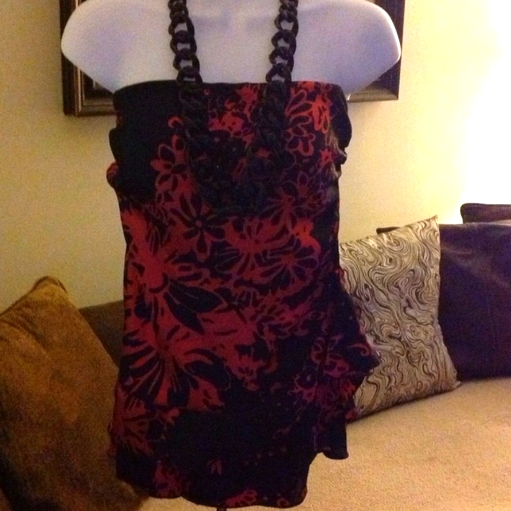 Floral Satin Sleeveless top with side ruffle